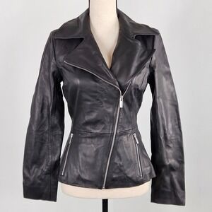 Babaton Maverick Leather Jacket Womens Small Black Asymmetric Zip Biker FLAW
